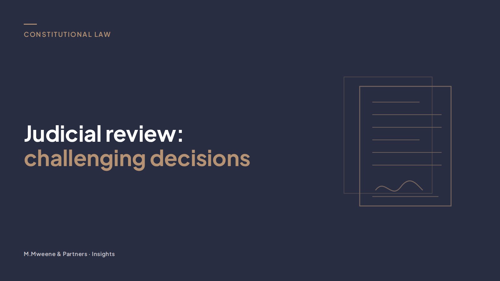 Cover for the guide “Judicial review: challenging decisions”, with a line drawing of two overlapping signed documents
